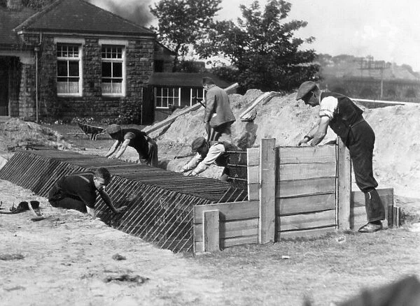 Work on an A. R. P. air raid shelter in Durham, September 1939