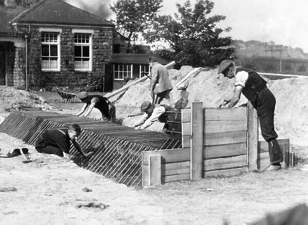 Work on an A. R. P. air raid shelter in Durham, September 1939