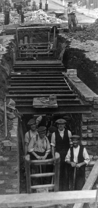 Framed Print : Work in progress on one of the air raid shelters which is being constructed by Framed Print : Work in progress on one of the air raid shelters which is being constructed by