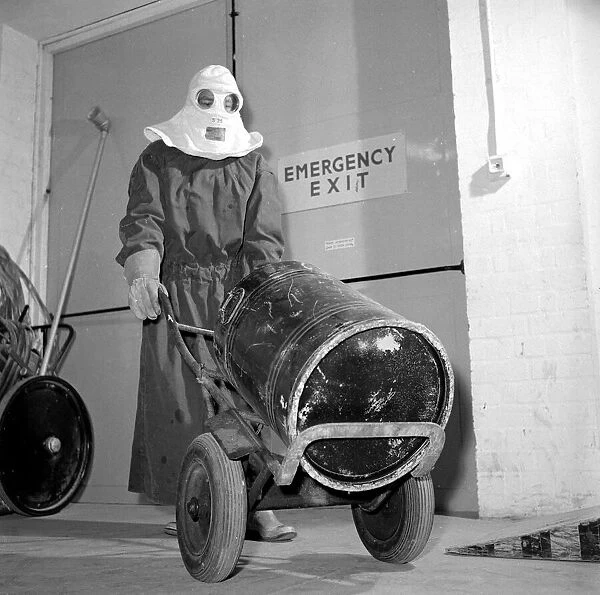 A worker wearing protective clothing at Dounreay Atomic Reactor near Thurso