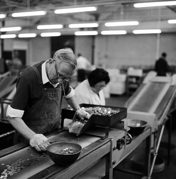 Workers at the Birmingham Mint, Birmingham, West Midlands. October 1967