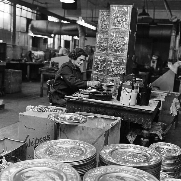 Workers at a decorative metalware works in Birmingham, West Midlands. 5th October 1967
