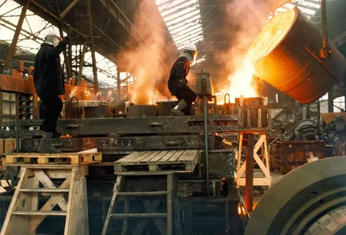 Framed Print : Workers making steel equipment in 1998 Framed Print : Workers making steel equipment in 1998