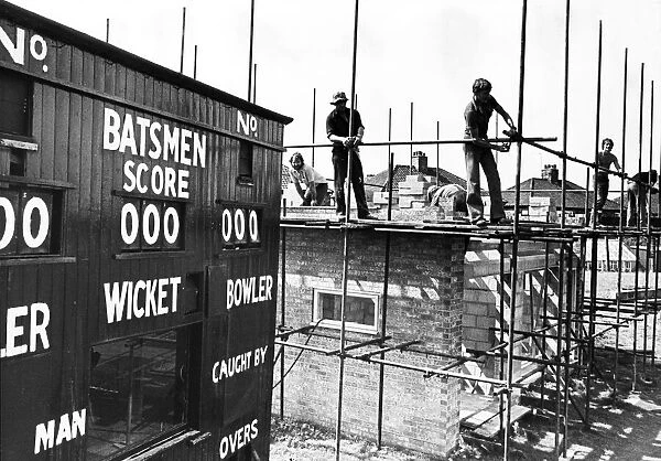 Workmen busily building a new scorebox at Middlesbrough