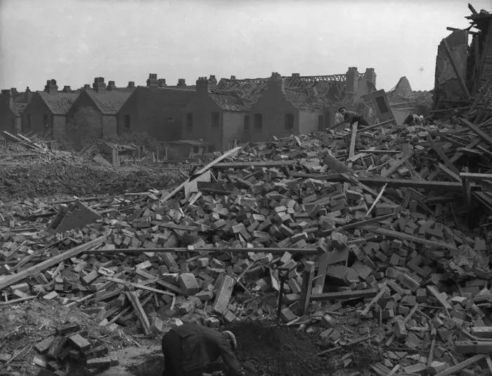 Framed Print : Workmen clearing the rubble at Rookery Road, Handsworth Framed Print : Workmen clearing the rubble at Rookery Road, Handsworth