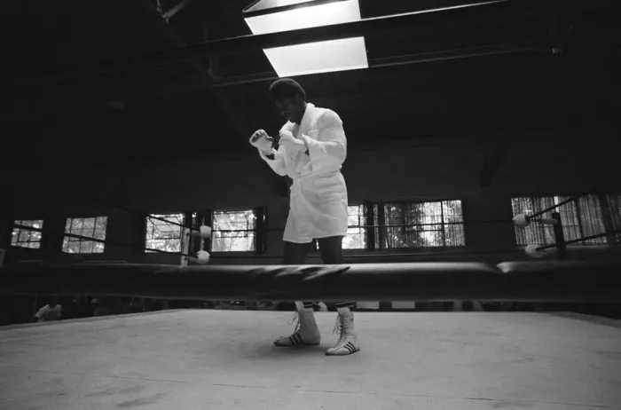 Framed Print : World boxing champion George Foreman trains at the Farigrounds in Pleasanton Framed Print : World boxing champion George Foreman trains at the Farigrounds in Pleasanton
