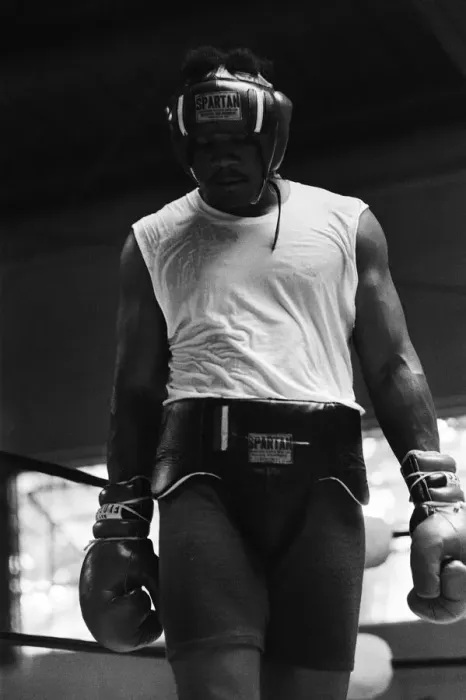 Framed Print : World boxing champion George Foreman trains at the Farigrounds in Pleasanton Framed Print : World boxing champion George Foreman trains at the Farigrounds in Pleasanton