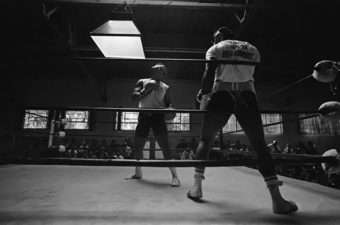 Framed Print : World boxing champion George Foreman trains at the Farigrounds in Pleasanton Framed Print : World boxing champion George Foreman trains at the Farigrounds in Pleasanton