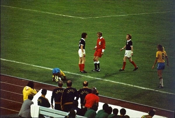 World Cup 1974 Scotland v Brazil Referee Van Gemert has a word
