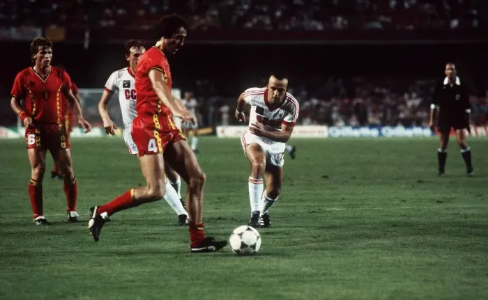 Framed Print : World Cup 1982 Belgiun 0 USSR 1 Walter Meeuws of Belgium is on the ball