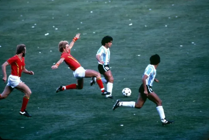 Framed Print : World Cup 1982 Group 3 Argentina 0 Belgium 1 Maradona gets tackled Framed Print : World Cup 1982 Group 3 Argentina 0 Belgium 1 Maradona gets tackled