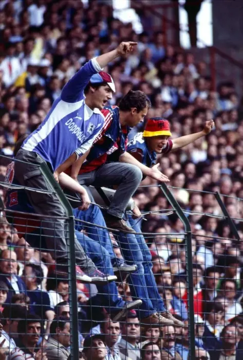 Framed Print : World Cup 1982 W. Germany v Chile Fans climbing the fence