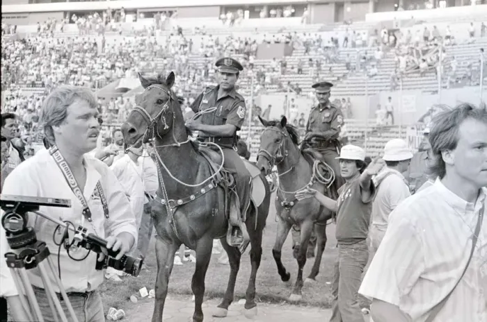 Framed Print : World Cup 1986 Group F England 3 Poland 0 Mounted Police being directed Framed Print : World Cup 1986 Group F England 3 Poland 0 Mounted Police being directed