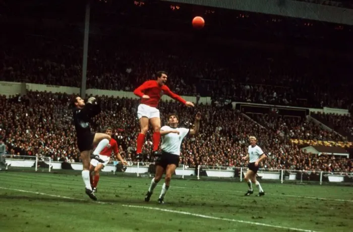 Framed Print : World Cup Final Football 1966 England 4 Germany 2 at Wembley Geoff Hurst jumps Framed Print : World Cup Final Football 1966 England 4 Germany 2 at Wembley Geoff Hurst jumps