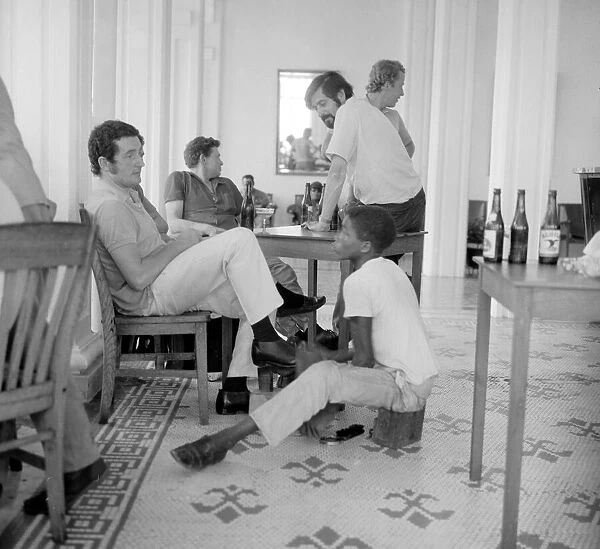World Cup Rally drivers relax at the Hotel Estacion in Colombia May 1970