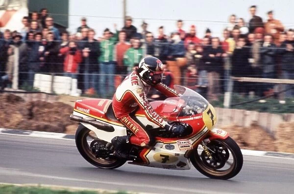 World Motor Cycling 500cc Champion Barry Sheene in action during the Powerbike