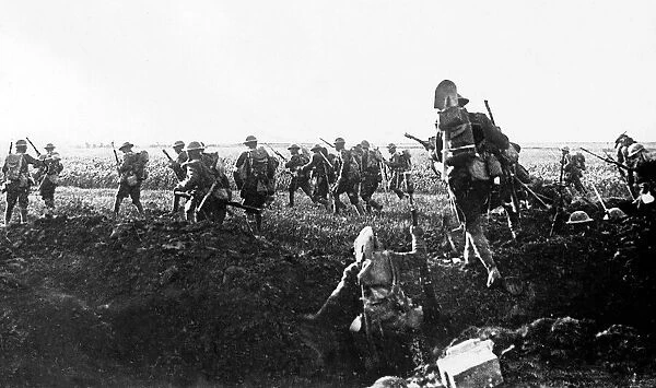 World War One - American troops leaving trenches in June 1918 for the attack on Cantigny