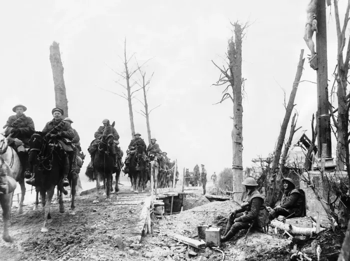 Framed Print : World War One British cavalry crossing a temporary bridge over the Somme near Brie Framed Print : World War One British cavalry crossing a temporary bridge over the Somme near Brie