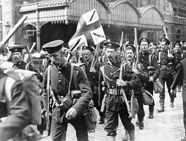 World War One British Royal Marines arrive at Ostend in Belgium to support troops