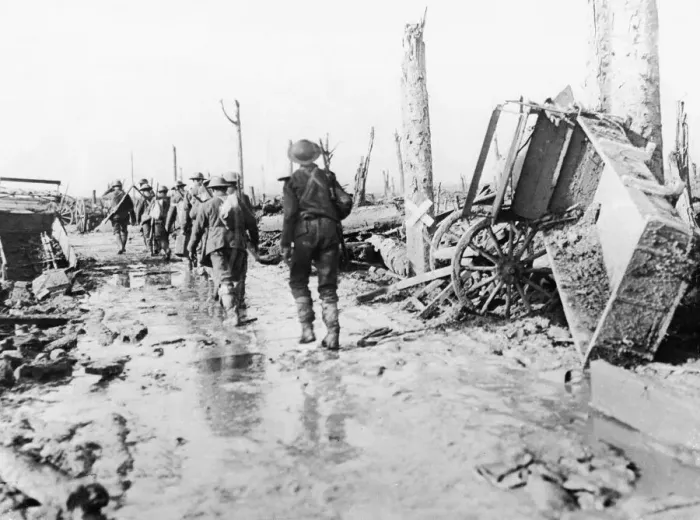 Framed Print : World War One - British Western front in France troops walking to front line passed Framed Print : World War One - British Western front in France troops walking to front line passed