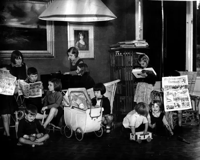 Framed Print : World War Two Children evacuated from the cities playing with toys in their new home Framed Print : World War Two Children evacuated from the cities playing with toys in their new home