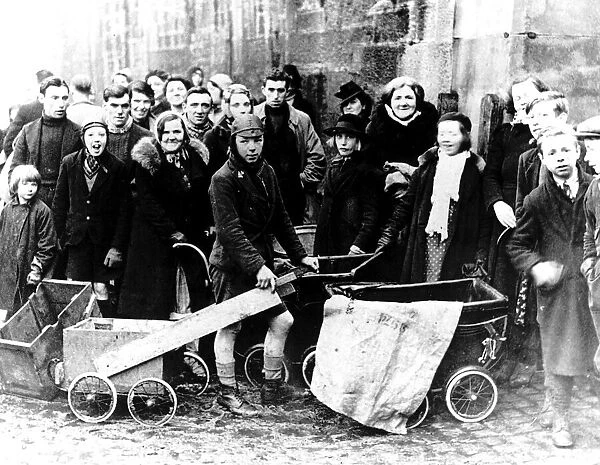 World War Two - Children wait to be evacuated from a Scottish town to avoid air raids