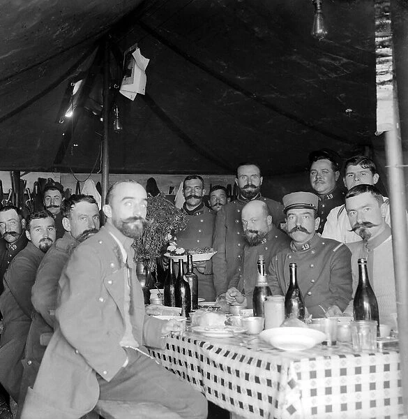 World War I French Officers dining in a tent captured from Germany