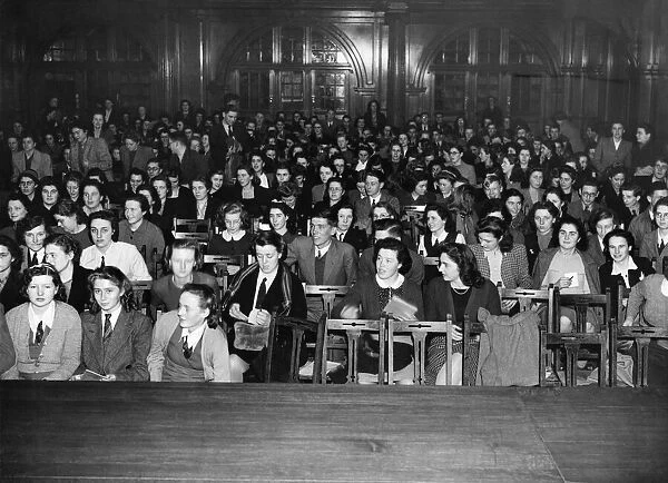 World War II Home Front. Children of St. Pauls School, Hammersmith listening to a debate
