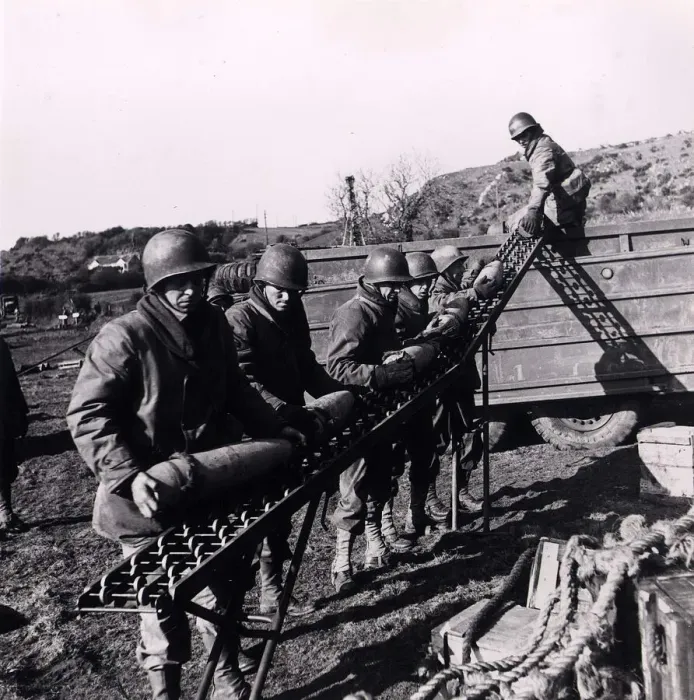 Framed Print : World War II Invasion of France Shells being unloaded by US soldiers into a