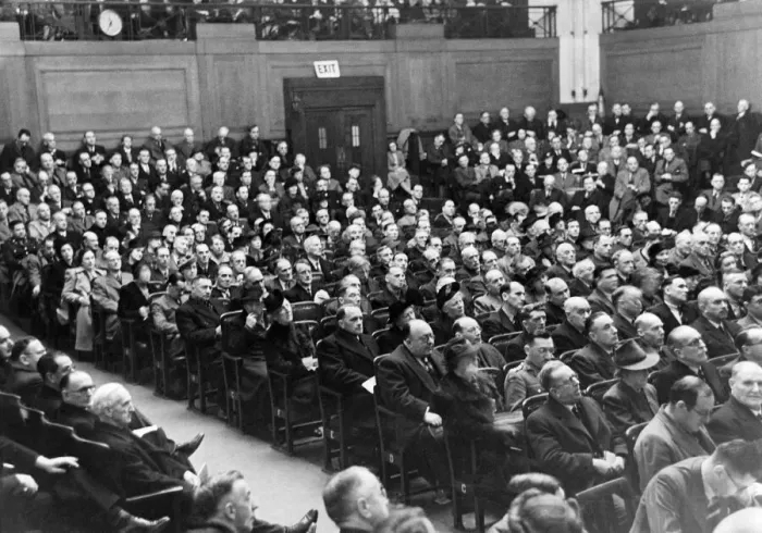 Framed Print : World War II: Medical. Audience of men listen carefully at a V. D. Conference Framed Print : World War II: Medical. Audience of men listen carefully at a V. D. Conference
