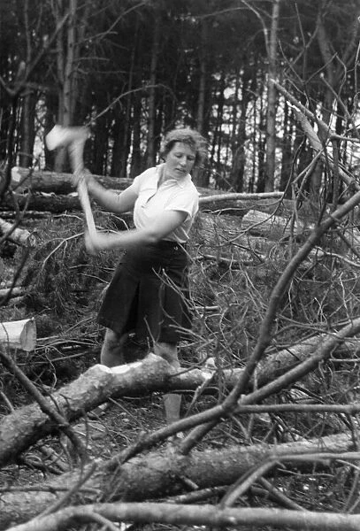 World War II Women: Womens Forestry Camp. Mrs. Shaw, ex-champion Scottish tennis player