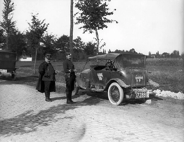 World War One. Cars captured by Germans the enemy donned the uniform of the belgian