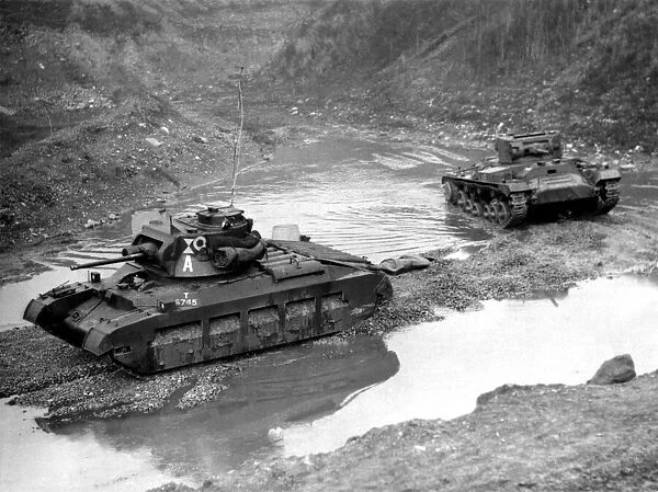 World War Two - Second World War - A general view of two British tanks ploughing their