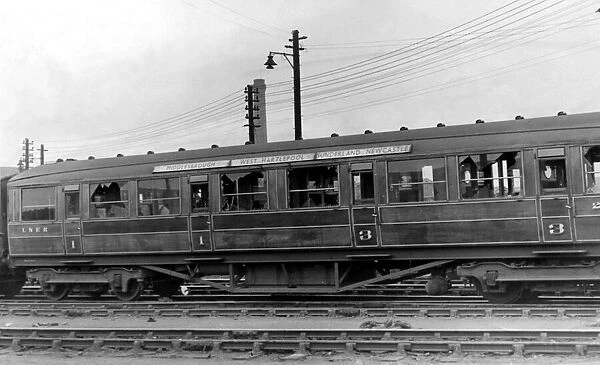 World War Two - Second World War - A Middlesbrough to Newcastle train which was machine