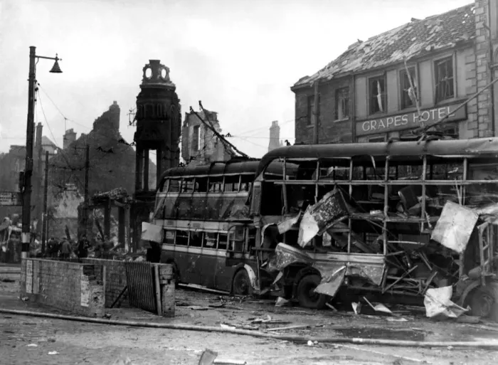 Framed Print : World War Two - Second World War - The ruins after a German air raid on a North East of Framed Print : World War Two - Second World War - The ruins after a German air raid on a North East of