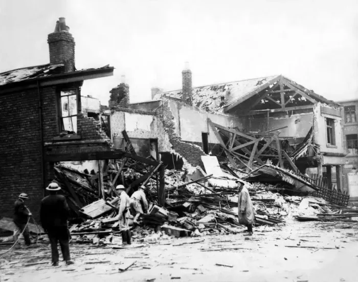 Framed Print : World War Two - Second World War - The ruins after a German air raid on a North East Framed Print : World War Two - Second World War - The ruins after a German air raid on a North East