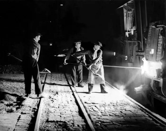 Framed Print : World War Two - Second World War - Steel workers tend to the furnaces keeping up vital Framed Print : World War Two - Second World War - Steel workers tend to the furnaces keeping up vital