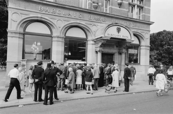 Framed Print : The Worlds First ATM, Cash Machine is unveiled at Barclays Bank, in Enfield, Middlesex Framed Print : The Worlds First ATM, Cash Machine is unveiled at Barclays Bank, in Enfield, Middlesex