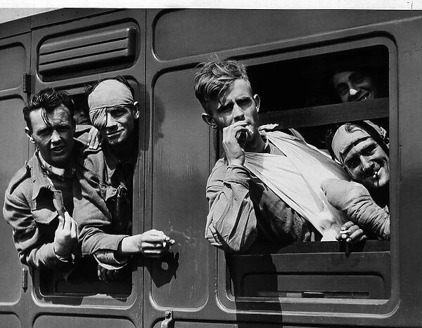 Wounded soldiers on hospital train passing through France 1940 WW2