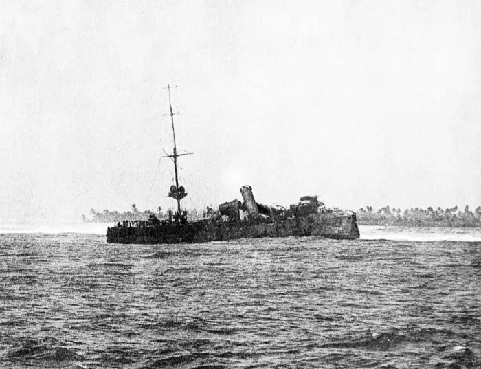 Framed Print : The wreckage of the German cruiser The Emden after being pounded to destruction by Framed Print : The wreckage of the German cruiser The Emden after being pounded to destruction by