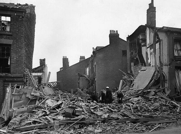 The wreckage of a house in Liverpool after air raids this morning
