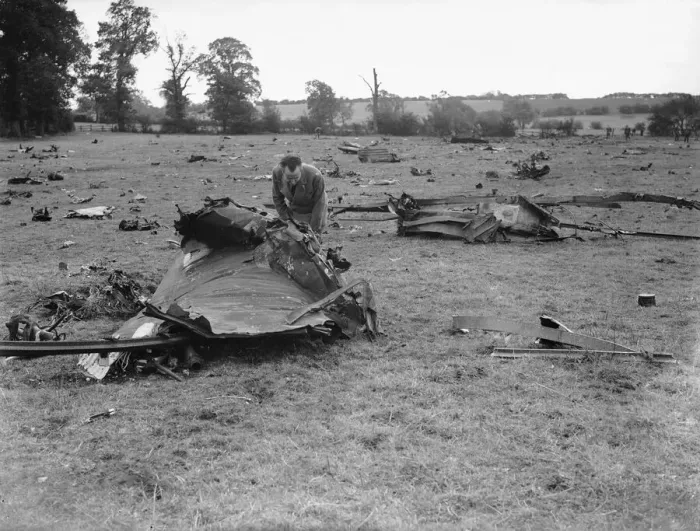 Framed Print : The wreckage of a Junkers Ju88 B3+HH works number 7087 of the I / KG 54 after it hit a Framed Print : The wreckage of a Junkers Ju88 B3+HH works number 7087 of the I / KG 54 after it hit a