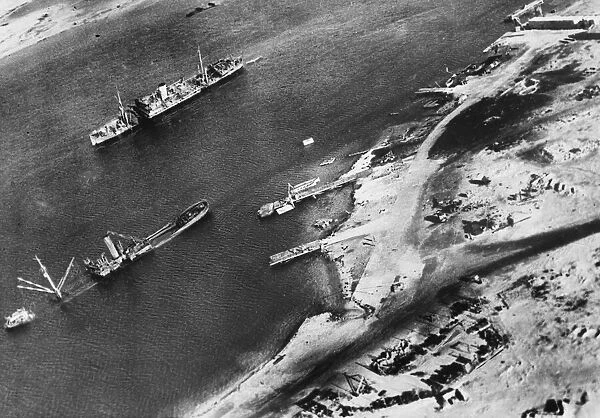 Wrecked merchant vessels in Mersa Matruh harbour after accurate bombing by Allied forces