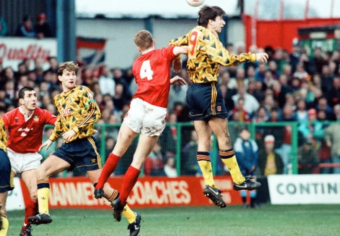 Framed Print : Wrexham v Arsenal, FA Cup match at the Racecourse Ground in Wrexham, 4th January 1992