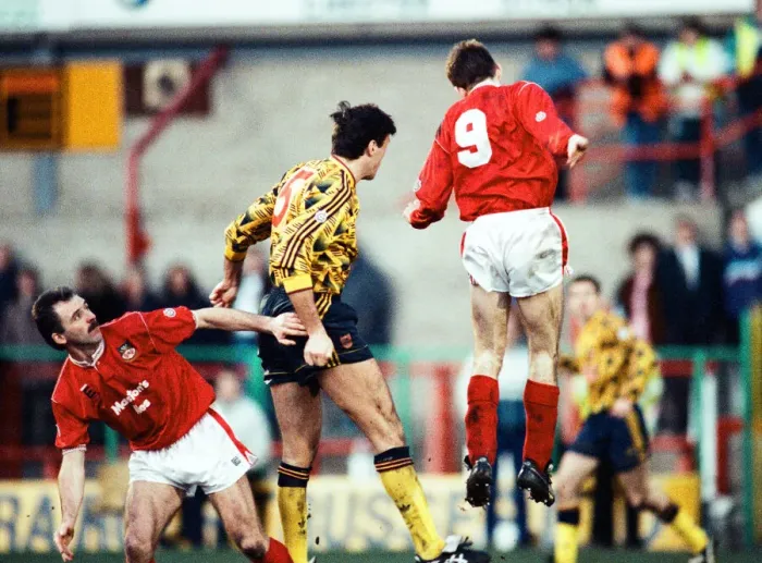 Framed Print : Wrexham v Arsenal, FA Cup match at the Racecourse Ground in Wrexham, 4th January 1992