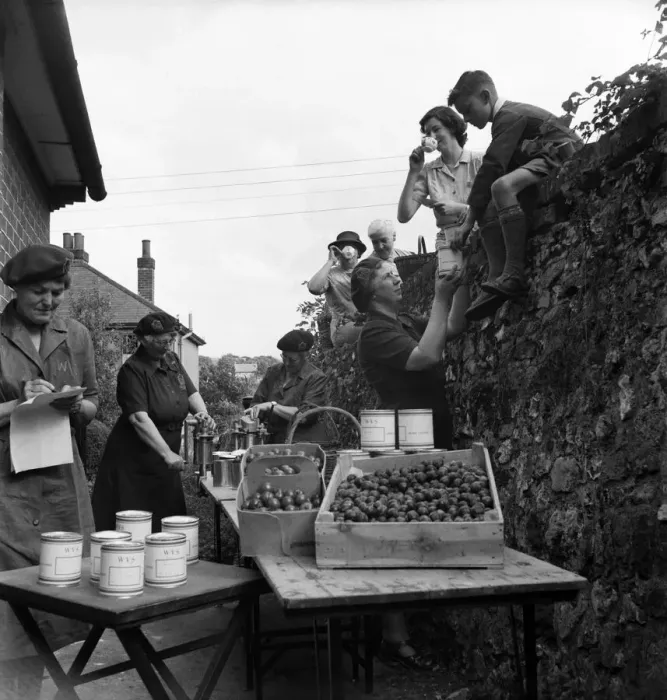 Framed Print : WVS canning centre at Lyminge, Folkestone, Kent. Women turning out 250 cans of fruit a Framed Print : WVS canning centre at Lyminge, Folkestone, Kent. Women turning out 250 cans of fruit a