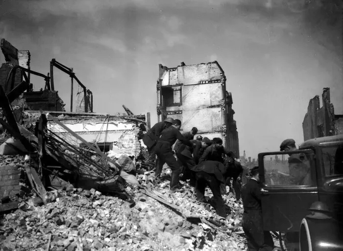 Framed Print : WW2 Air Raid Bomb Damage Norwich Members of the Auxillary Fire Service along with Framed Print : WW2 Air Raid Bomb Damage Norwich Members of the Auxillary Fire Service along with