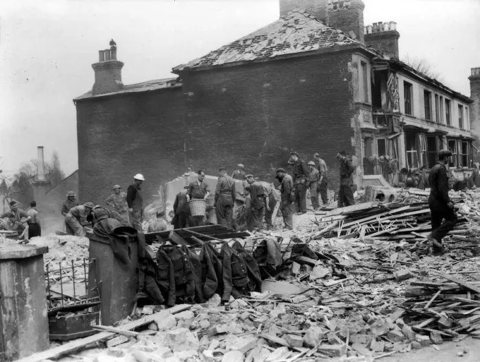 Framed Print : WW2 Air Raid Damage Air raid damage at Ashford Kent 24th March 1943