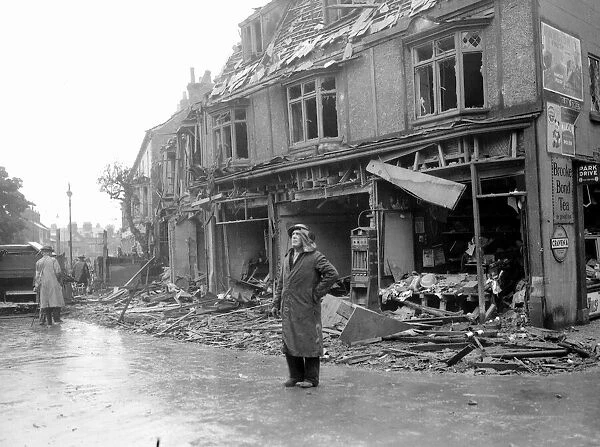 WW2 Air Raid Damage Air raid damage at Bridlington A woman stands in