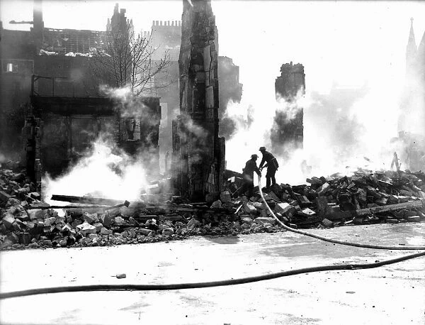 WW2 Air Raid Damage Bomb damage at Bath, Fire fighters put out fire at Bath after